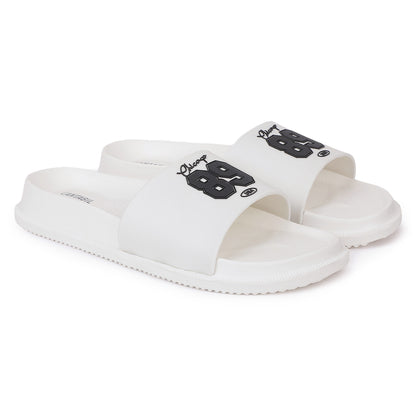 Men's White Solid Sliders