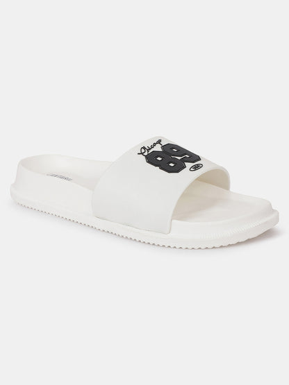 Men's White Solid Sliders