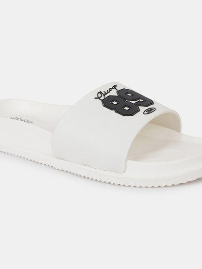 Men's White Solid Sliders
