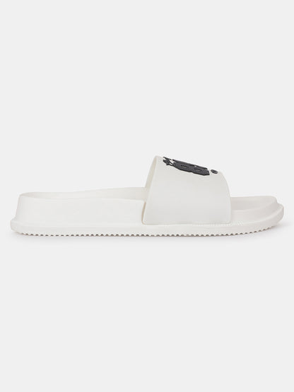 Men's White Solid Sliders
