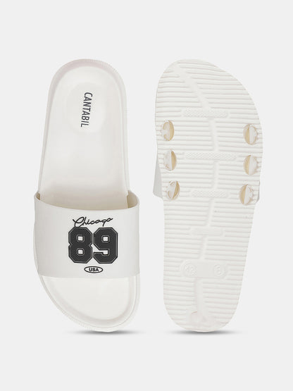 Men's White Solid Sliders