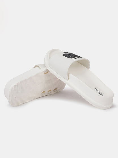 Men's White Solid Sliders