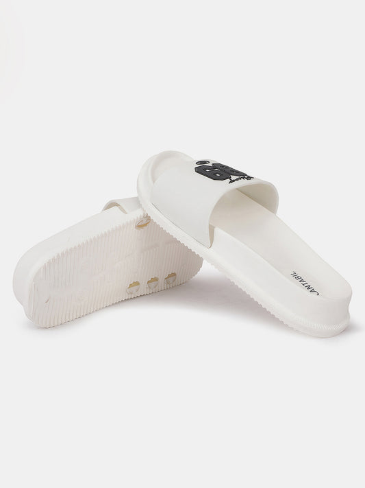 Men's White Solid Sliders