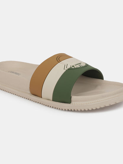 Men's Beige Solid Sliders