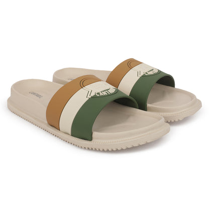 Men's Beige Solid Sliders