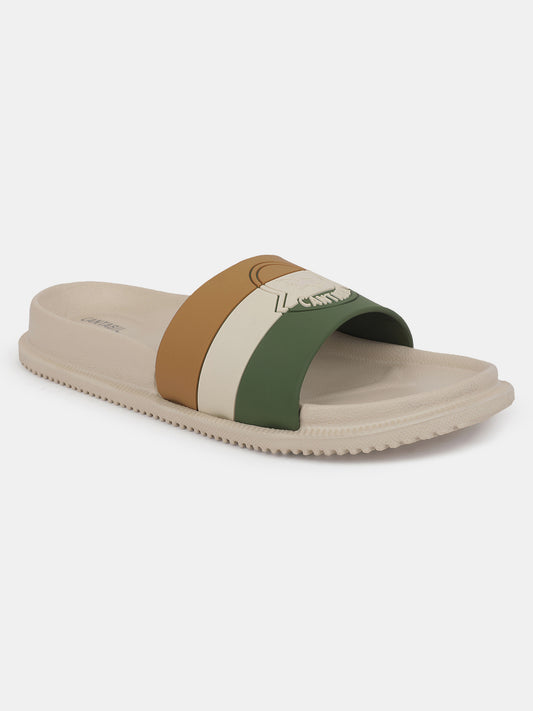 Men's Beige Solid Sliders
