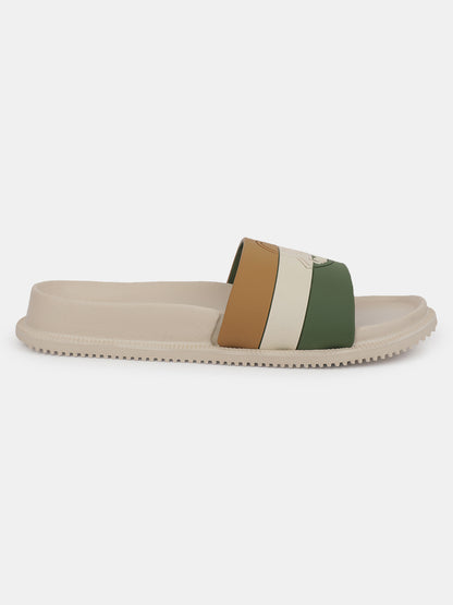 Men's Beige Solid Sliders
