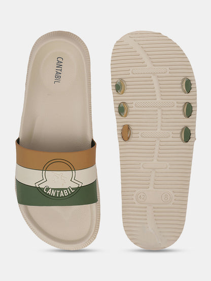 Men's Beige Solid Sliders