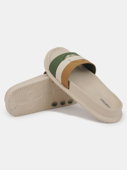 Men's Beige Solid Sliders