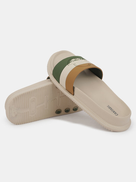 Men's Beige Solid Sliders