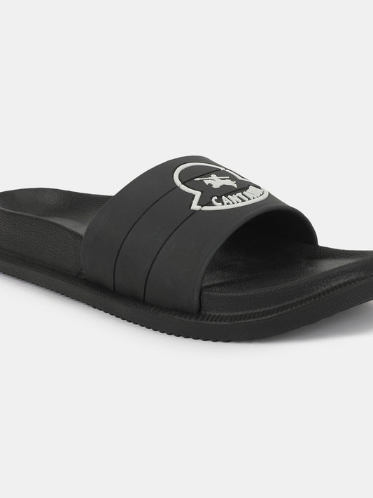 Men's Black Solid Casual Slider