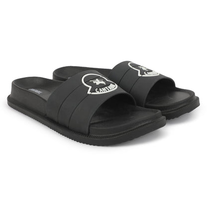 Men's Black Solid Casual Slider