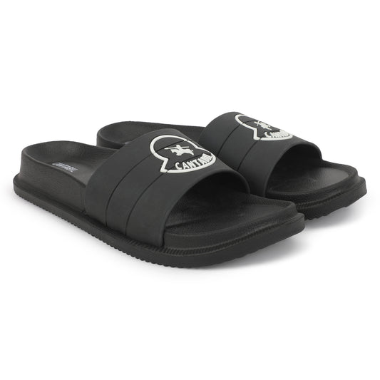 Men's Black Solid Casual Slider