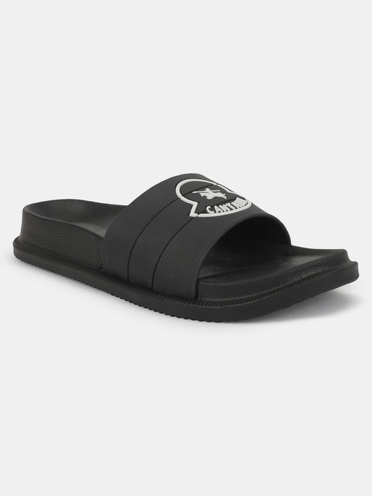 Men's Black Solid Casual Slider