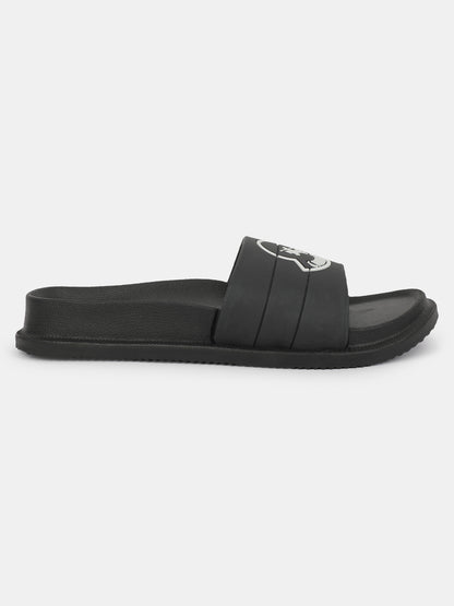 Men's Black Solid Casual Slider