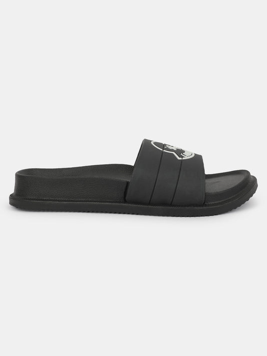 Men's Black Solid Casual Slider