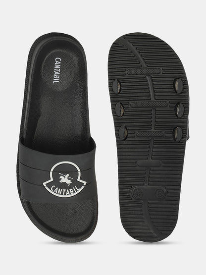 Men's Black Solid Casual Slider