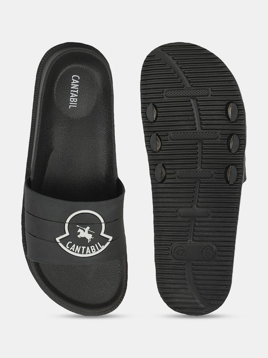 Men's Black Solid Casual Slider