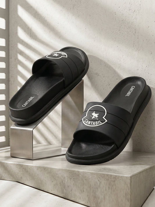 Men's Black Solid Casual Slider