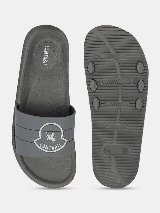 Men's Grey Solid Sliders