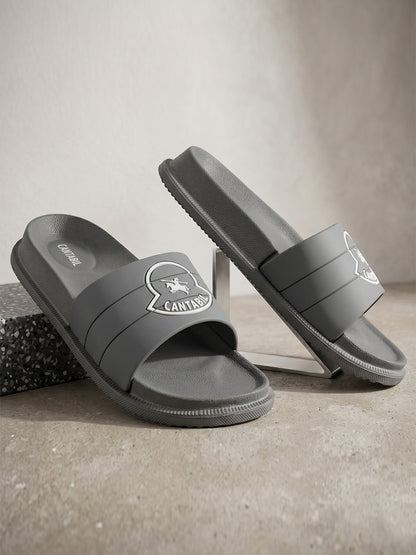 Men's Grey Solid Sliders