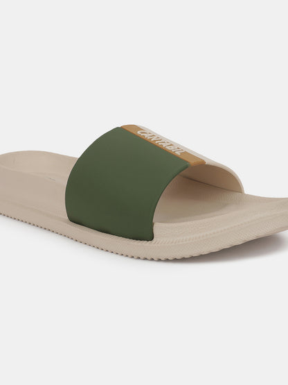 Men's Beige Solid Sliders