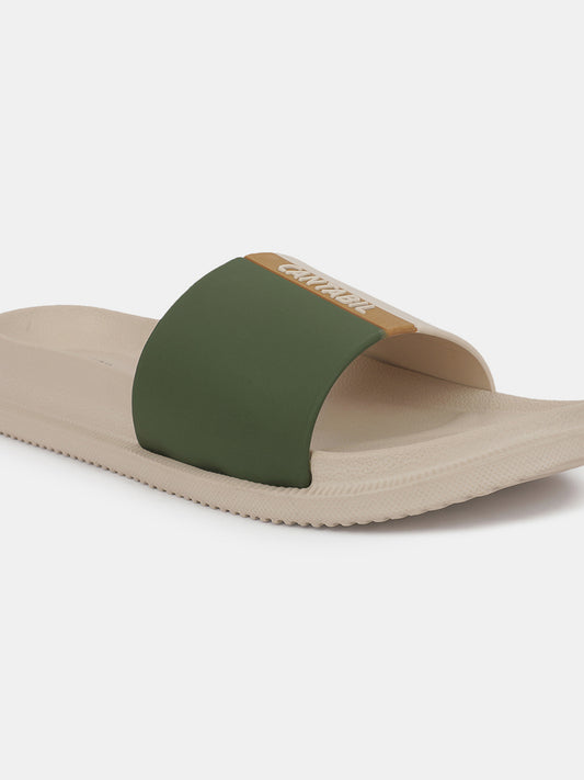 Men's Beige Solid Sliders
