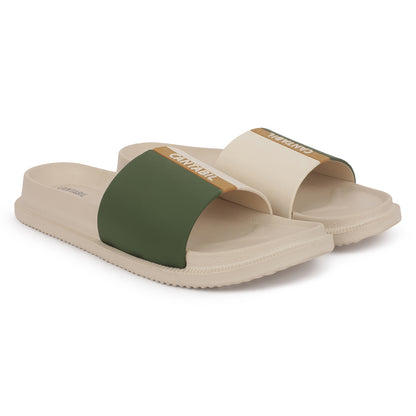 Men's Beige Solid Sliders