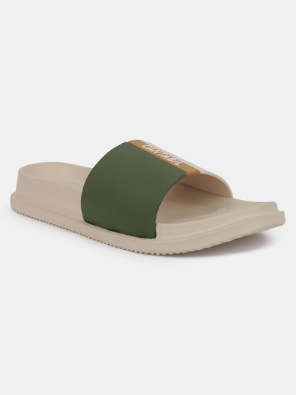 Men's Beige Solid Sliders