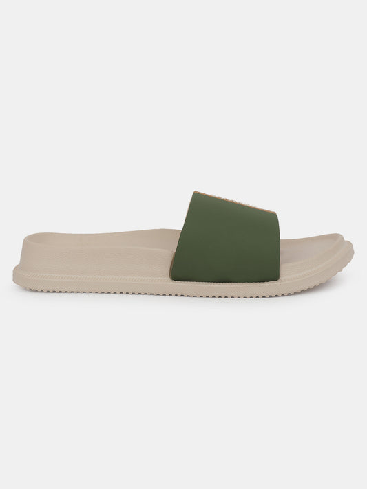Men's Beige Solid Sliders
