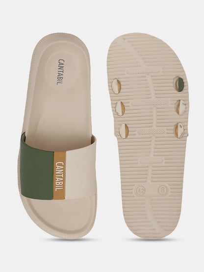 Men's Beige Solid Sliders