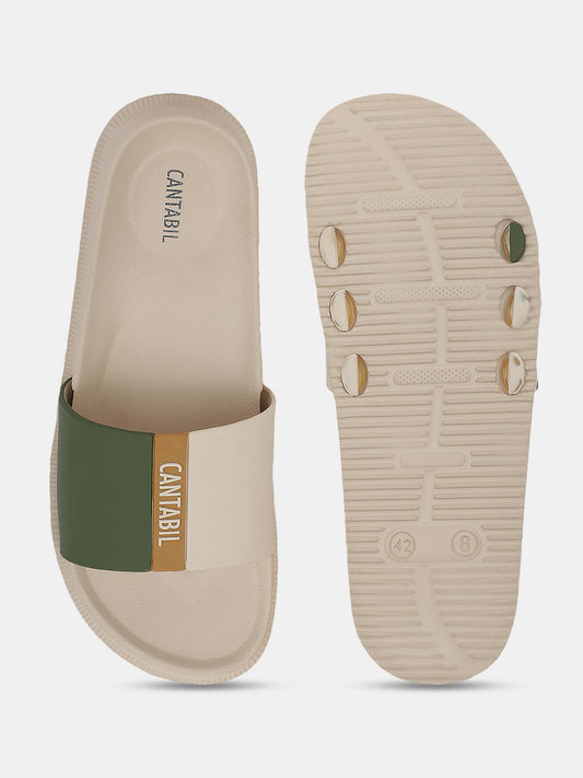 Men's Beige Solid Sliders