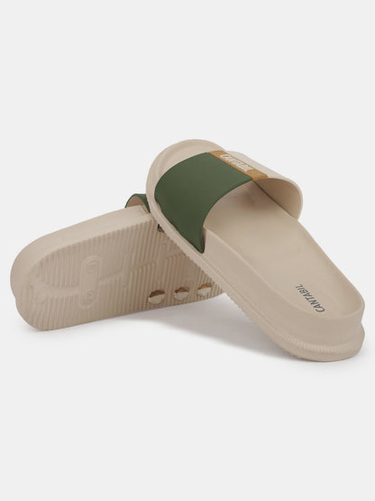 Men's Beige Solid Sliders