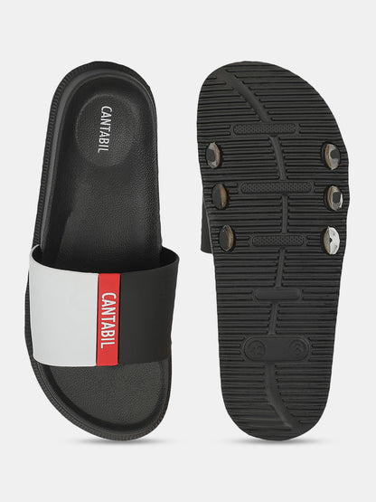 Men's Black Solid Sliders