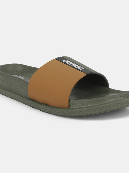 Men's Olive Solid Sliders