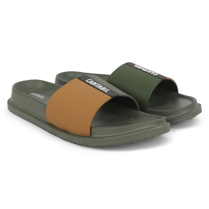 Men's Olive Solid Sliders