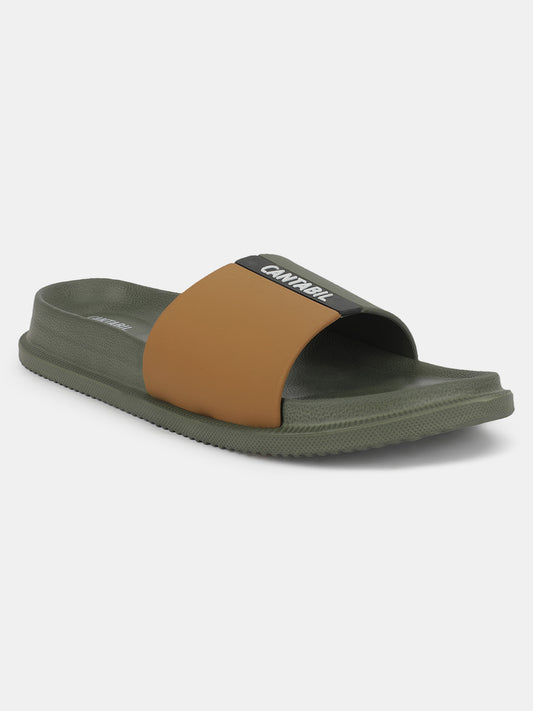 Men's Olive Solid Sliders