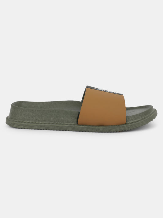Men's Olive Solid Sliders