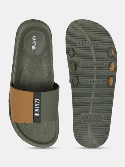 Men's Olive Solid Sliders