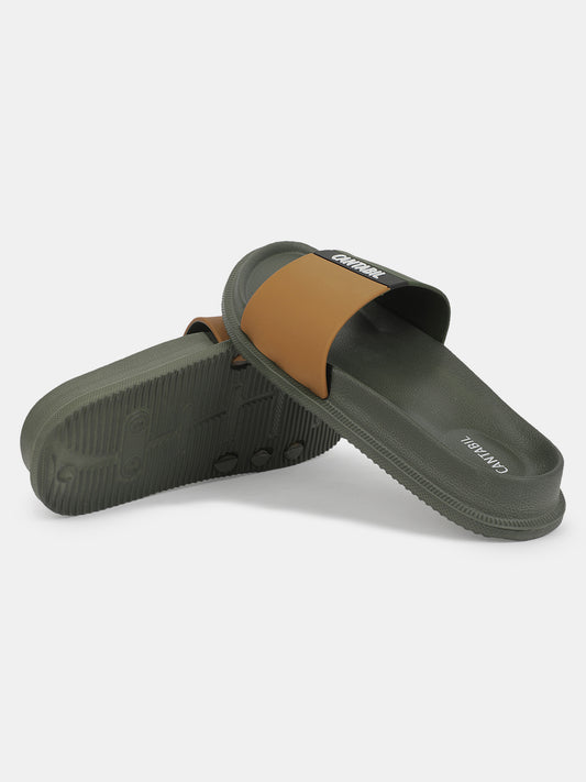 Men's Olive Solid Sliders