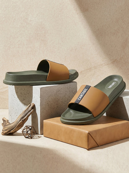 Men's Olive Solid Sliders