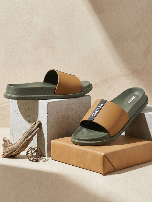 Men's Olive Solid Sliders