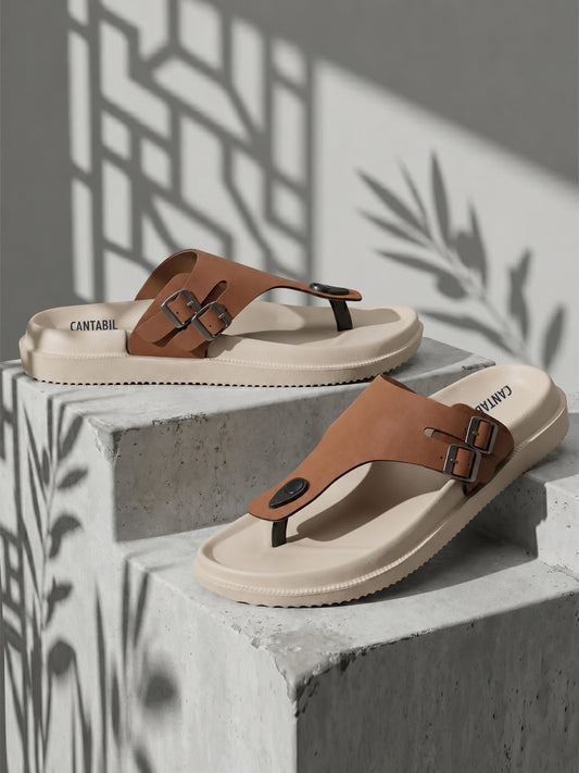 Men's Tan Solid Casual Sliders