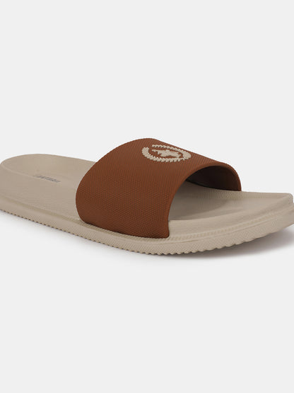 Men's Beige Solid Sliders