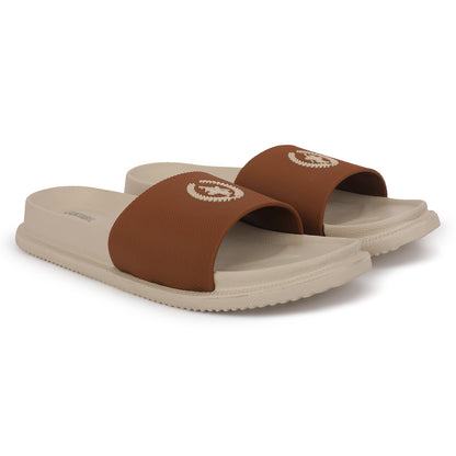 Men's Beige Solid Sliders