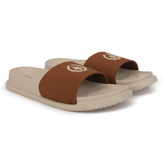 Men's Beige Solid Sliders