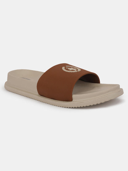 Men's Beige Solid Sliders