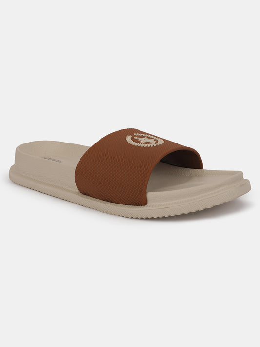 Men's Beige Solid Sliders