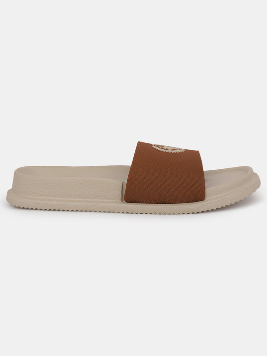 Men's Beige Solid Sliders