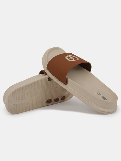 Men's Beige Solid Sliders